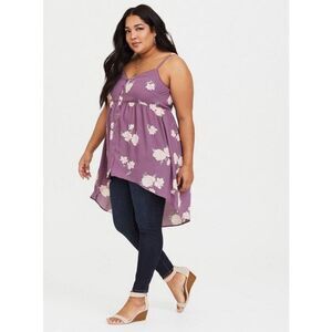 402. Torrid Purple Floral Georgette Babydoll button detail tunic size 2 (2x)